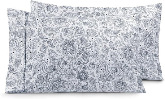 Elegant Comfort Luxury Ultra-Soft 2-Piece Pillowcase Set - 1500 Premium Hotel Quality Microfiber Double Brushed - Wrinkle Resistant, King Size, Paisley Pattern Navy Blue