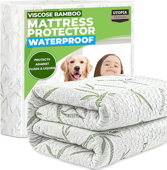 Utopia Bedding Waterproof Mattress Protector California King Size Bed, Premium 200 GSM Bamboo Viscose Cooling Mattress Cover, Soft and Breathable, Fitted Style with 17 Inches Deep Stretchable Pockets