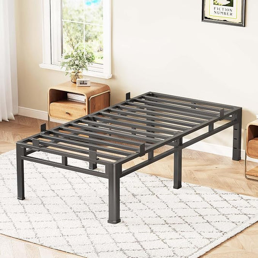 ROIL 18 Inch Twin XL Bed Frame, Double Layer Metal Bed Frame with Round Corner Legs, 4000LBS Bed Frame & Box Spring 2 in 1 Platform with Headboard Holes Mattress Baffles, Noise-Free Easy Assembly