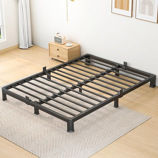 7 Inch Queen Bed Frame, Metal Platform Bed Frame with Round Corner Legs, 3500 lbs Heavy Duty Steel Slats Support, No Box Spring Needed, Noise Free, Easy Assembly, Black