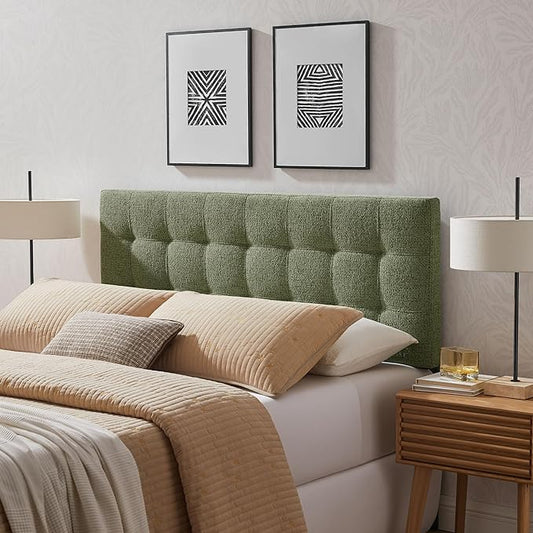 Modway Lily King Size Headboard with Biscuit Tufting in Leaf - Fabric Upholstery with Padded Design and 5 Height-Adjustable Mounts
