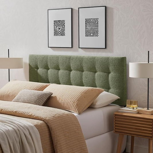 Modway Lily Full Size Headboard with Biscuit Tufting in Leaf - Fabric Upholstery with Padded Design and 5 Height-Adjustable Mounts