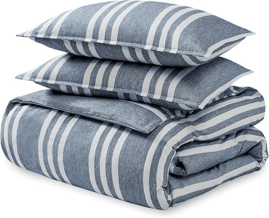 Bare Home Bedding Duvet Cover King Size - Premium 1800 Super Soft Collection - Lightweight, Cooling - Soft Breathable Bedding Duvet Cover (King, Stripe - Heathered Midnight Blue)