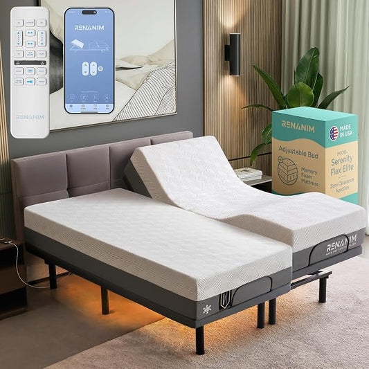 SFE Split King Adjustable Bed Frame with Mattress – 14" Gel Memory Foam - Zero Clearance, Electric Massage, Wireless Remote for Head & Foot Lift, Zero Gravity - Underbed Lights & 4 USB Ports
