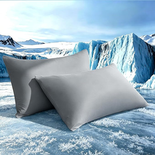 TELUS Cooling Pillowcases King Size 2-Pack, Silky Soft Breathable Pillow Case with Envelope Close, Stay Cool Pillow Cover for Hot Sleepers and Night Sweats, 20x36 Inch, Dark Grey