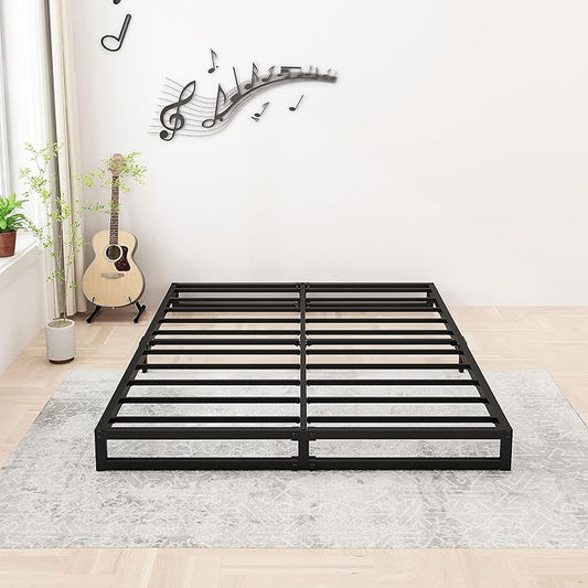 Lutown-Teen 6 Inch King Size Bed Frame Sturdy Mattress Foundation, Heavy Duty Metal Platform with Steel Slats Support No Box Spring Needed, Noise Free, Easy Assembly, Black