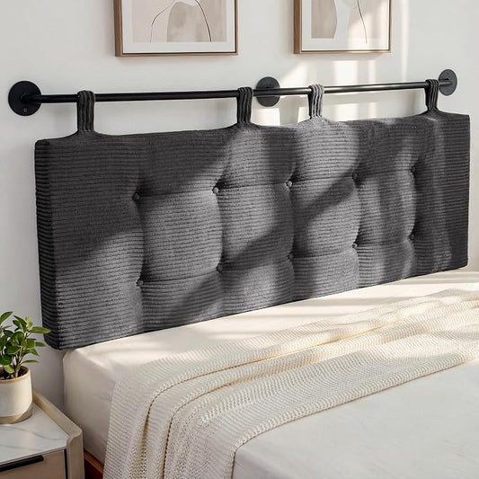 HIGOGOGO Wall Mounted Headboards for Twin Size Bed, Hanging Head Board Wall with Button Tufting, Adjustable Height Headboard for Bedroom,Darkgrey