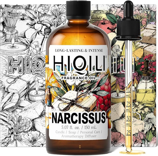 HIQILI Narcissus Fragrance Oil for Diffuser & DIY, Highly Concentrated Scented Oil for Candle Making, Soap, Perfume, Fresh Floral Aroma - 5.07 Fl Oz