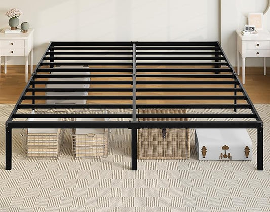 Allewie King Size Bed Frame, 14 inch Metal Platform Beds with Storage Space, No Box Spring Needed and Easy Assembly, Black