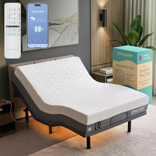 SFE Full Size Adjustable Bed Frame with Mattress - 12" Gel Memory Foam - Zero Clearance, Electric Massage, Wireless Remote for Head & Foot Lift - Zero Gravity, Underbed Lights & 4 USB Ports