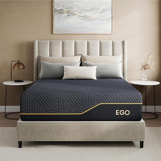 MLILY EGOHOME 14 Inch Full Memory Foam Mattress for Cooling Sleep, Pressure Relief Cooling Copper Gel Bed in a Box, Foam Made in USA, CertiPUR-US Certified, Medium Plush, 54x75x14 Black