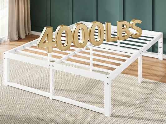 Allewie Full Size Bed Frame, 14 Inch Metal Platform Bed Frame with 4000LBS Heavy Duty Steel Slats Support, Noise Free, Easy Assembly, No Box Spring Needed, White