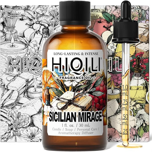 HIQILI Sicilian Mirage Fragrance Oil - Premium Oil for Candle & Hair Perfume Making, Personal Care Scenting, Luxury Scents - 1 Fl Oz