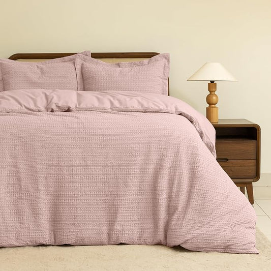 Dreamology Waffle Duvet Cover, King Duvet Cover Set,100% Cotton Waffle Weave Duvet Covers with Zipper Closure, Soft Luxury Textured & Breathable,King Bedding Set 3 Pieces (Dusty Pink)