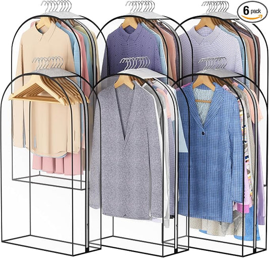 Liuoud Clear Garment Bags for Hanging Clothes10” Gusseted, Suit Bags for Closet Storage, Hanging Plastic Clothes Cover for Coat, Dress, Fur, Shirt, 6 Pack, 40” Long