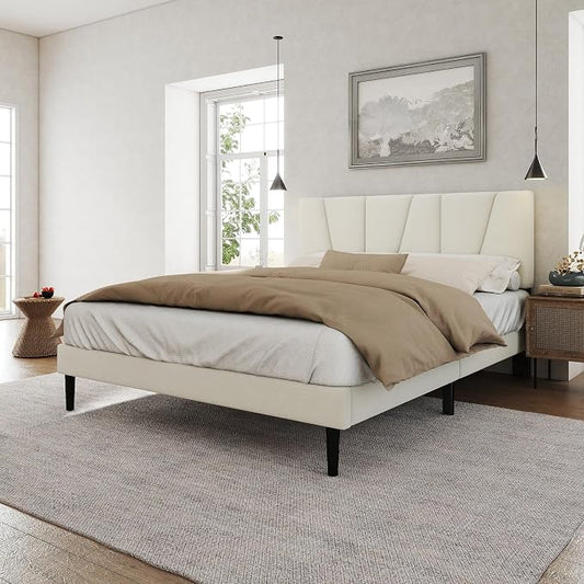 HAOARA Full Size Bed Frame with Fabric Upholstered Headboard, Platform Bed with Wooden Slats Support, Fully Mattress Foundation, Box Spring Optional, Easy Assembly