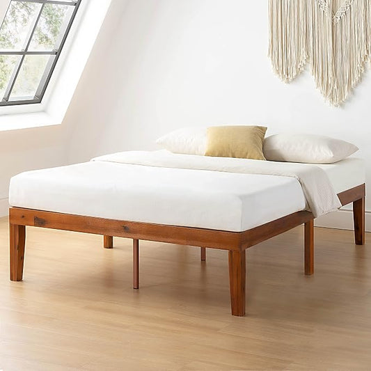 Mellow Naturalista Classic 16 Inch Solid Wood Platform Bed with Wooden Slats, Cherry, King