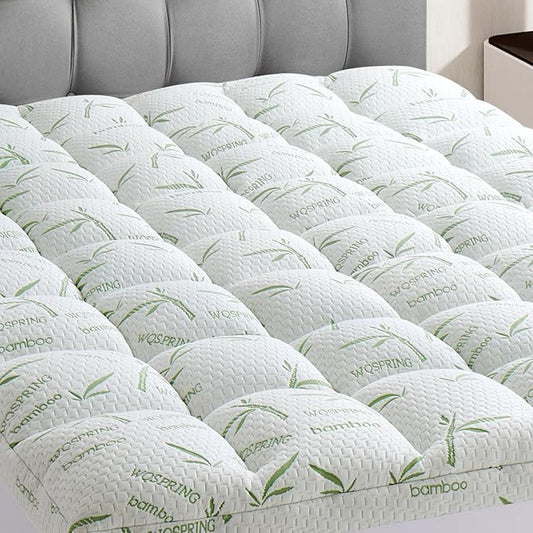 3 Inch Memory Foam Mattress Topper Full Size Viscose from Bamboo Extra Thick 1300 GSM Quilted Fitted Protector Pillow Top Cover for Back Pain Deep Pocket Up to 21 Inches