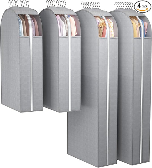 Liuoud 10" Gusseted Garment Bags for Hanging Clothes with clear window, (40&60") Suit Bags for Open Closet Storage, Clothing Cover for Coat, Dress, Jacket, Shirt, Fur Wardrobe Protector, 3 Packs
