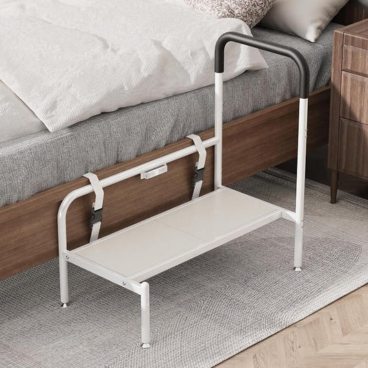 Bed Step Stool for Adults, Bedside Steps for Elderly Seniors with Non-Slip Handle & LED Light, Stable Assist Rail for High Beds