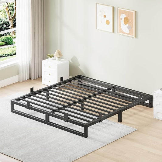Full Size Bed Frame, 6 Inch Metal Platform Bed Frames with Squeak Free U-Slot Design, 6 Non-Slip Guards, 3500lbs Heavy Duty Steel Slat Support, No Box Spring Needed, Under Bed Storage, Black