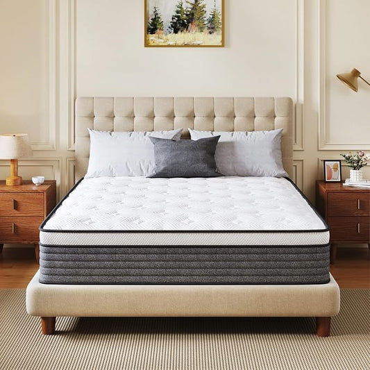 CH Charme House Full Size Mattress, 10 Inch Full Hybrid Mattress in a Box, Medium Feel Foam and Individual Pocket Springs, Extra Edge Support, Pressure Relief, CertiPUR-US, Grey