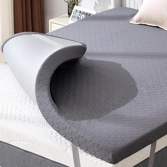 BDEUS 2 Inch Mattress Topper Twin Size, Soft Memory Foam for Back Pain Relief, Breathable Bed Topper with Dark Grey Cover, CertiPUR-US Certified