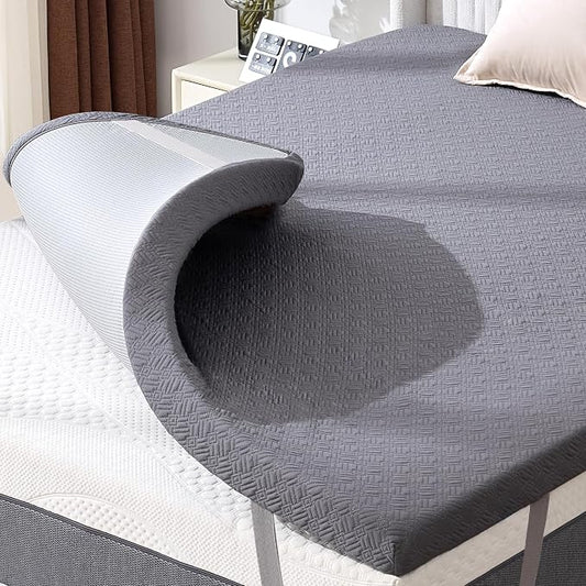 BDEUS 2 Inch Mattress Topper Full Size, Soft Memory Foam for Back Pain Relief, Double Bed Topper with Dark Grey Cover, CertiPUR-US Certified