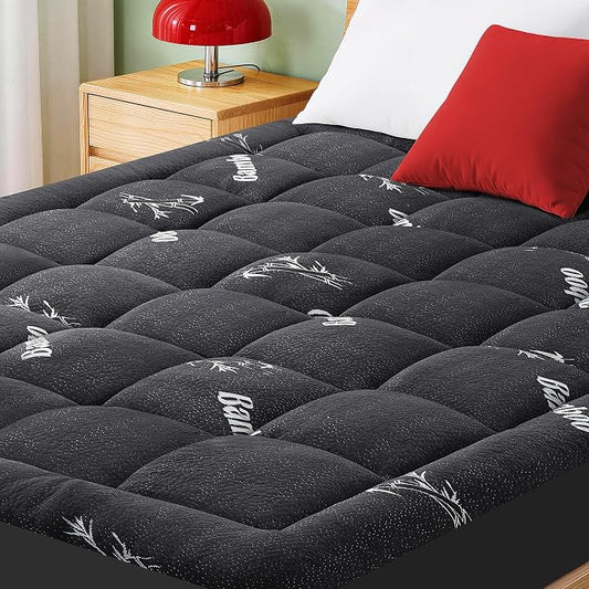 Mattress Pad Twin Size, Cooling Pillow Top Mattress Topper, Ultra Soft Viscose from Bamboo, Breathable for Hot Sleepers, Deep Pocket 8"-20", Black