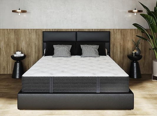 Mielmoon & Elegance Hybrid Mattress Heavy Duty Support-Firm Premium Luxury Motion Isolation/White-Black Natural Latex/Back Pain Relief, Made in USA (Firm,Full)