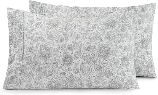 Elegant Comfort Luxury Ultra-Soft 2-Piece Pillowcase Set - 1500 Premium Hotel Quality Microfiber Double Brushed - Wrinkle Resistant, Standard/Queen, Paisley Pattern Gray