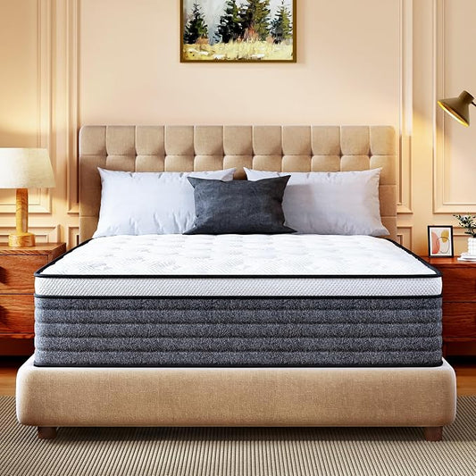 CH Charme House King Size Mattress, 14 Inch Hybrid King Size, Medium Feel Foam and Individual Pocket Springs, Fiberglass Free Bed Mattress, Extra Edge Support, Pressure Relief, CertiPUR-US