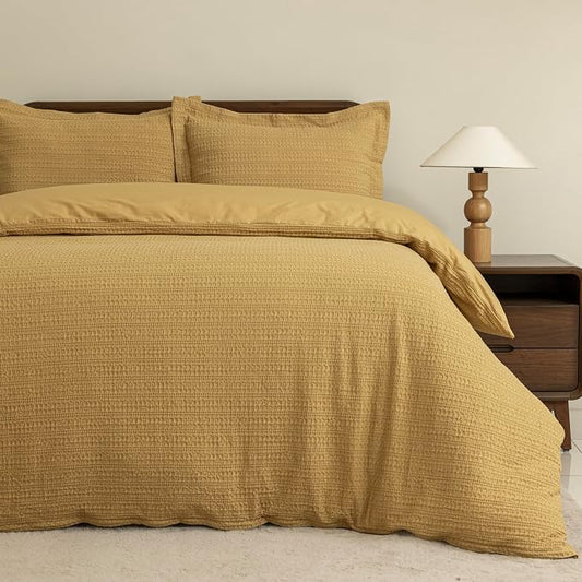 Dreamology Waffle Duvet Cover, Twin Size,100% Cotton Waffle Duvet Covers with Zipper Closure, Bedding Duvet Cover,Soft Luxury Textured & Breathable Bedding Duvet Cover Set 2 Pieces (Mustard)