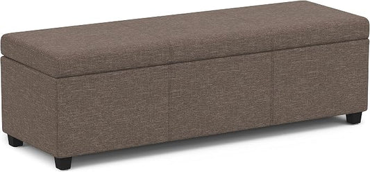 SIMPLIHOME Avalon Extra Large Storage Ottoman Bench - 54 inch Wide Upholstered Linen Look Fabric Rectangular Lift-Top Ottoman in Fawn Brown, Contemporary Bench for Living Room with Hidden Storage