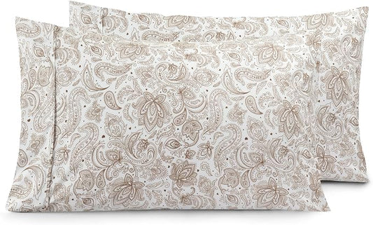 Elegant Comfort Luxury Ultra-Soft 2-Piece Pillowcase Set - 1500 Premium Hotel Quality Microfiber Double Brushed - Wrinkle Resistant, Standard/Queen, Paisley Pattern Taupe