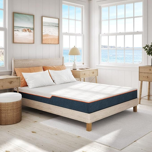 Nautica Home Enliven 8" Medium Gel Memory Foam Mattress with Cooling Air Flow and Pressure Relieving Foam Layers, Bed-in-a-Box, Queen, White