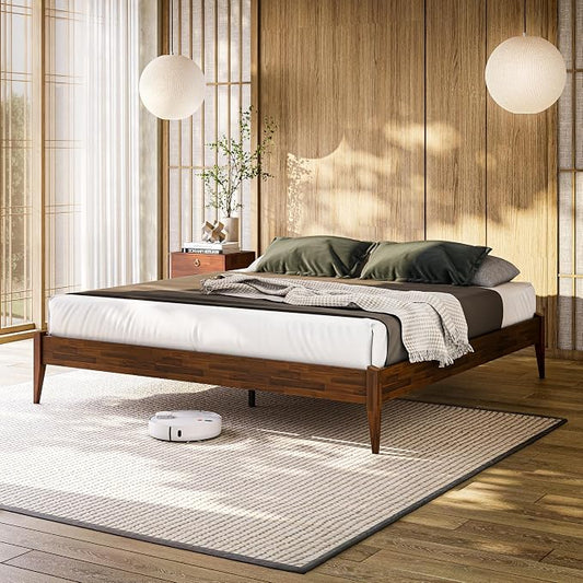 Bme Dinkee King Size Bed Frame, 15 Inch High Platform, Modern Minimalist Style, Durable Wood Slat, Easy Assembly, No Box Spring Required, Chocolate Finish