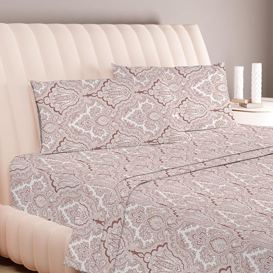 Carressa Linen 100% Egyptian Cotton Printed Bed Sheets - 600 Series 3 PC Twin XL Sheet Set, Hotel Luxury Sateen Bedsheets, 16" Deep Pocket Cooling Sheets for Twin XL Size Bed - Paisley